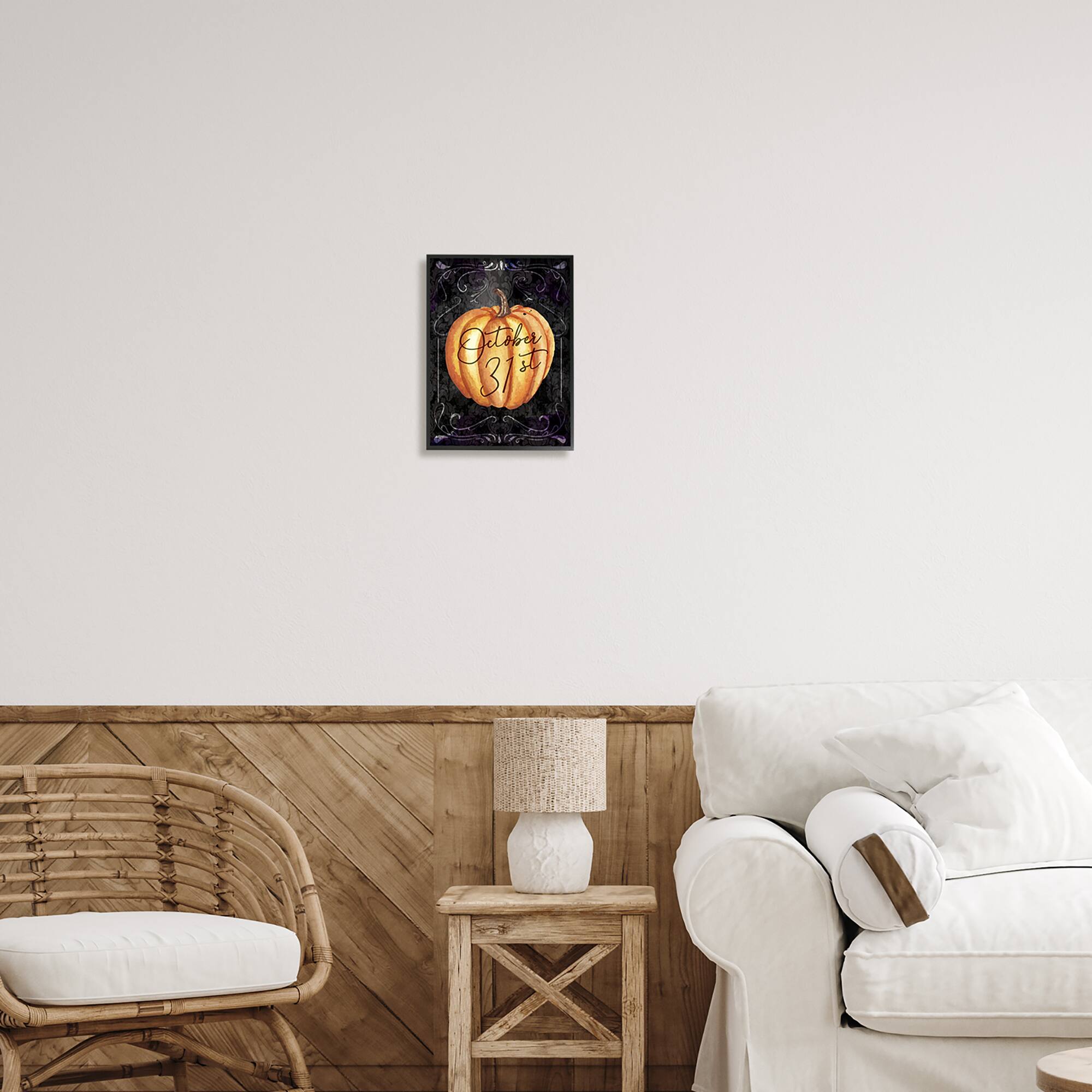 Stupell Industries October 31st Halloween Pumpkin Framed Giclee Art